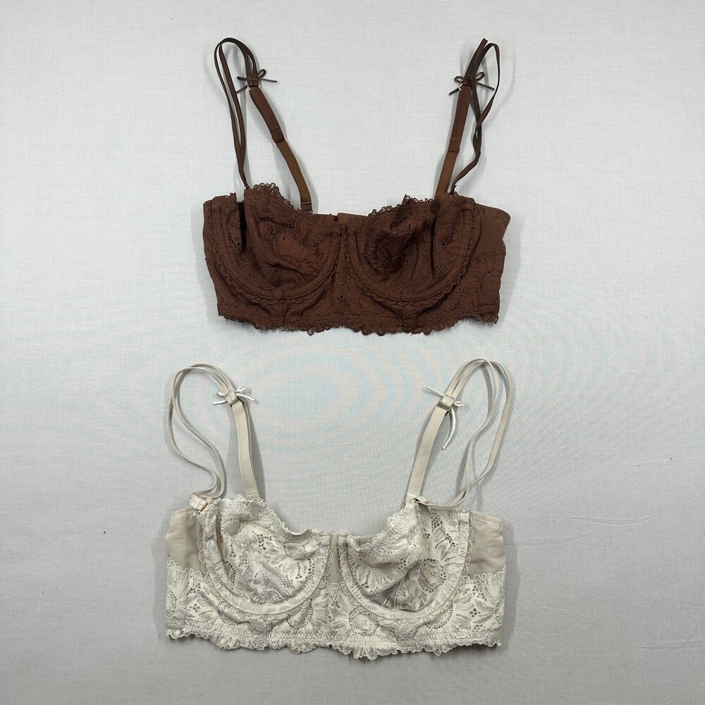 Coquette Aerie Lace Balconette Bra Brown Cream 32B